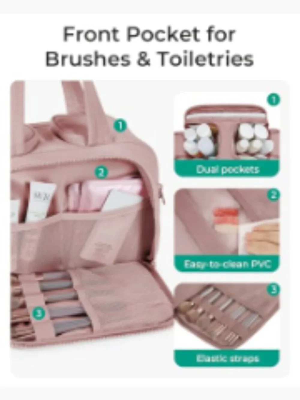 BAGSMART Travel Toiletry Bag Large Wide-Open Puffy Makeup Organizer with Handle